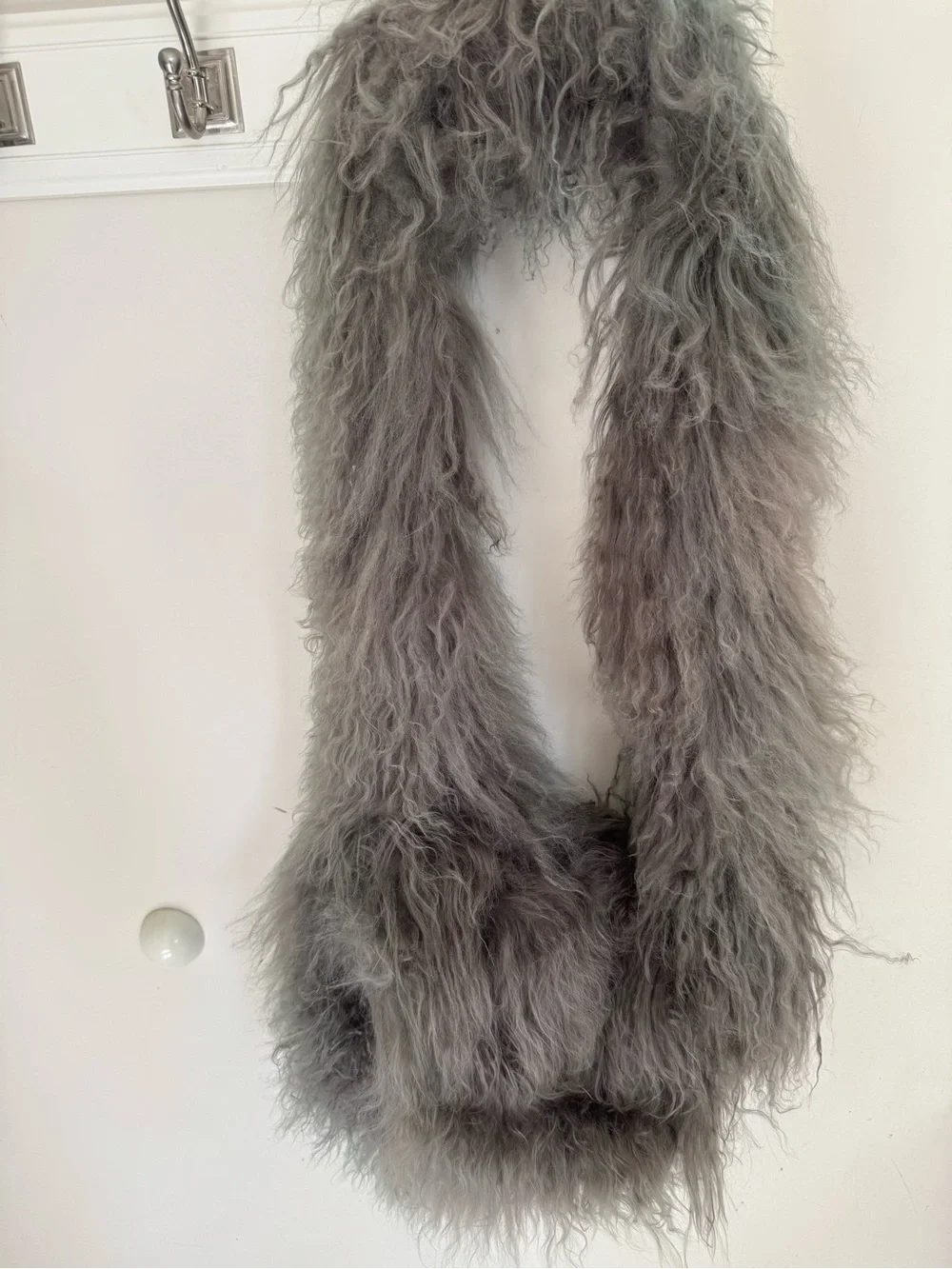 Rara Avis Gray Mongolian Lamb Crossbody Scarf Bag